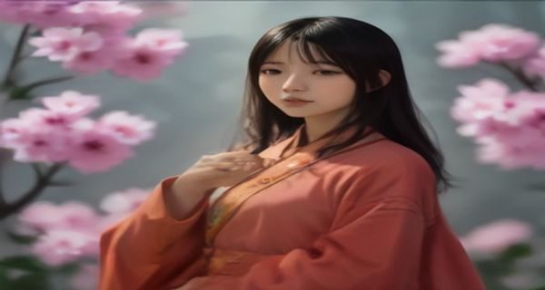 夕阳下草原上一位女性背影远望天际，画面金棕色调宽广，象征李文秀式的文化隔阂与侠女情感困境